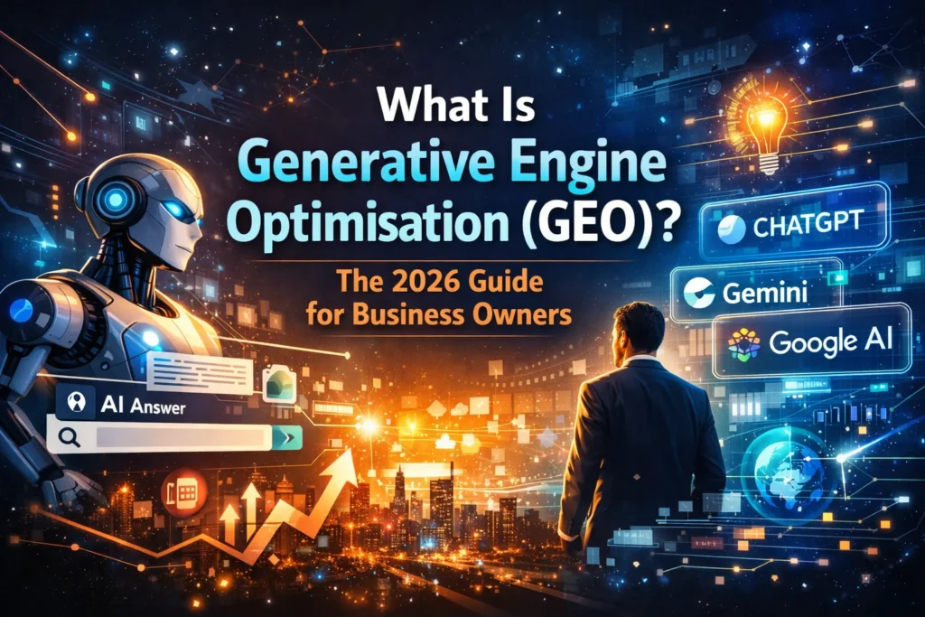Generative Engine Optimisation concept showing AI search, ChatGPT, Google AI and future SEO strategy for business growth