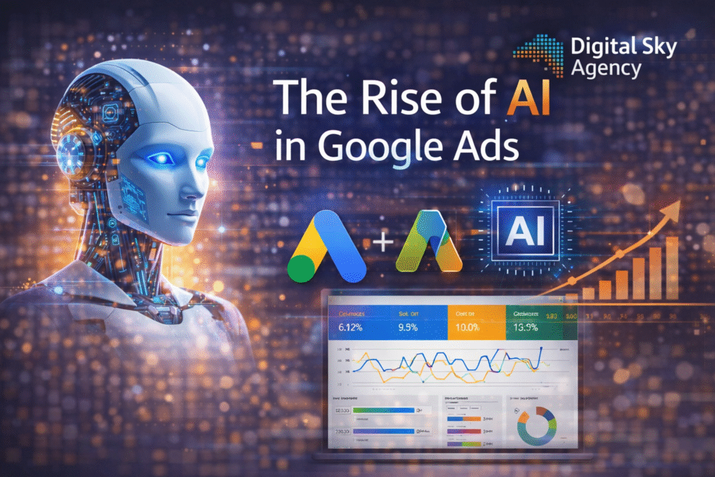 The Rise of AI in Google Ads 2026 digital marketing AI advertising banner Digital Sky Agency