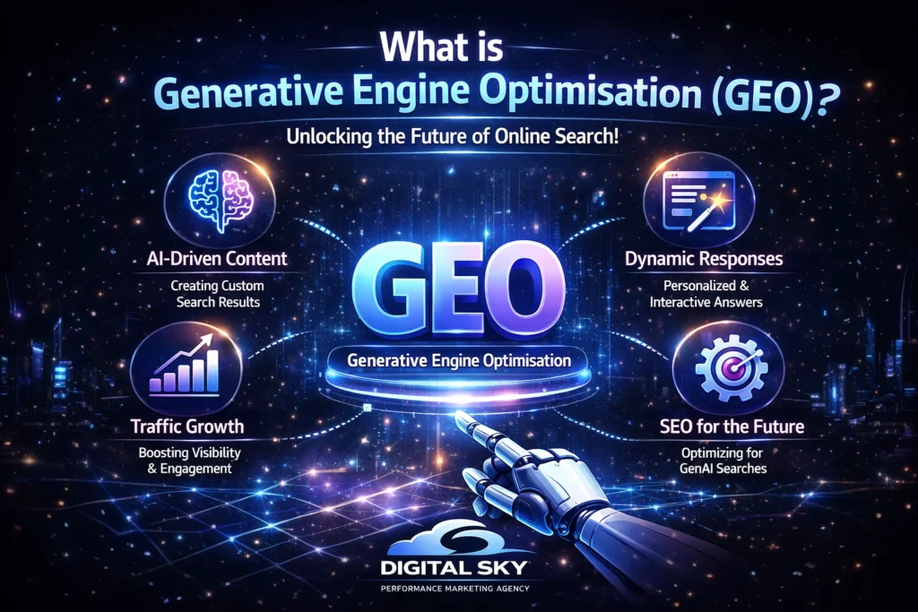 Generative Engine Optimisation concept showing AI search, ChatGPT, Google AI and future SEO strategy for business growth