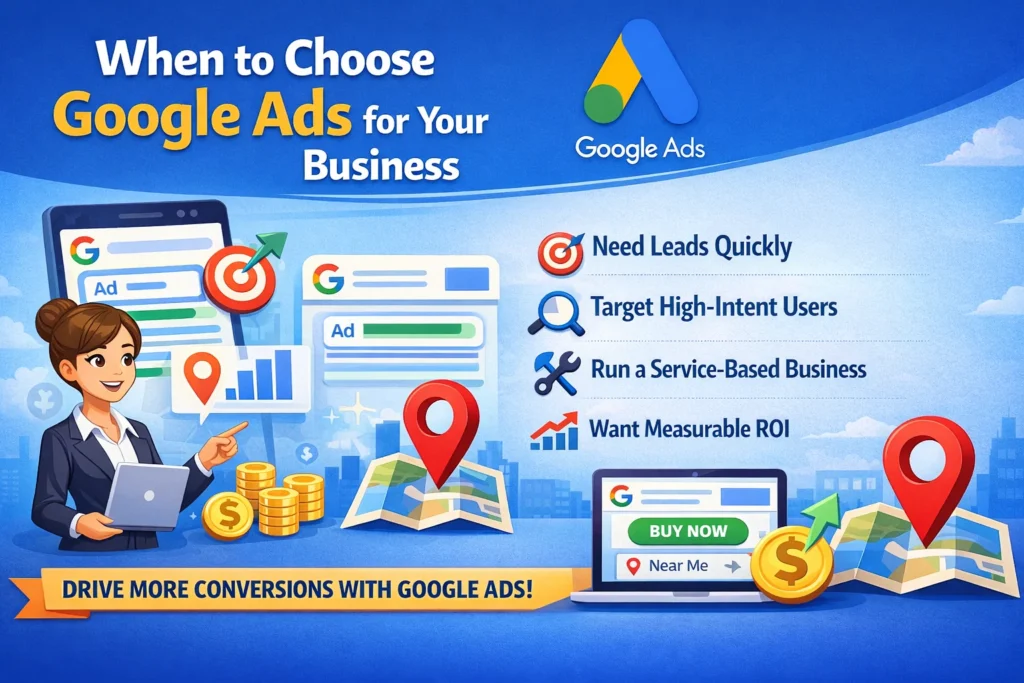 Meta Ads vs Google Ads comparison showing when to choose Google Ads for business growth and lead generation