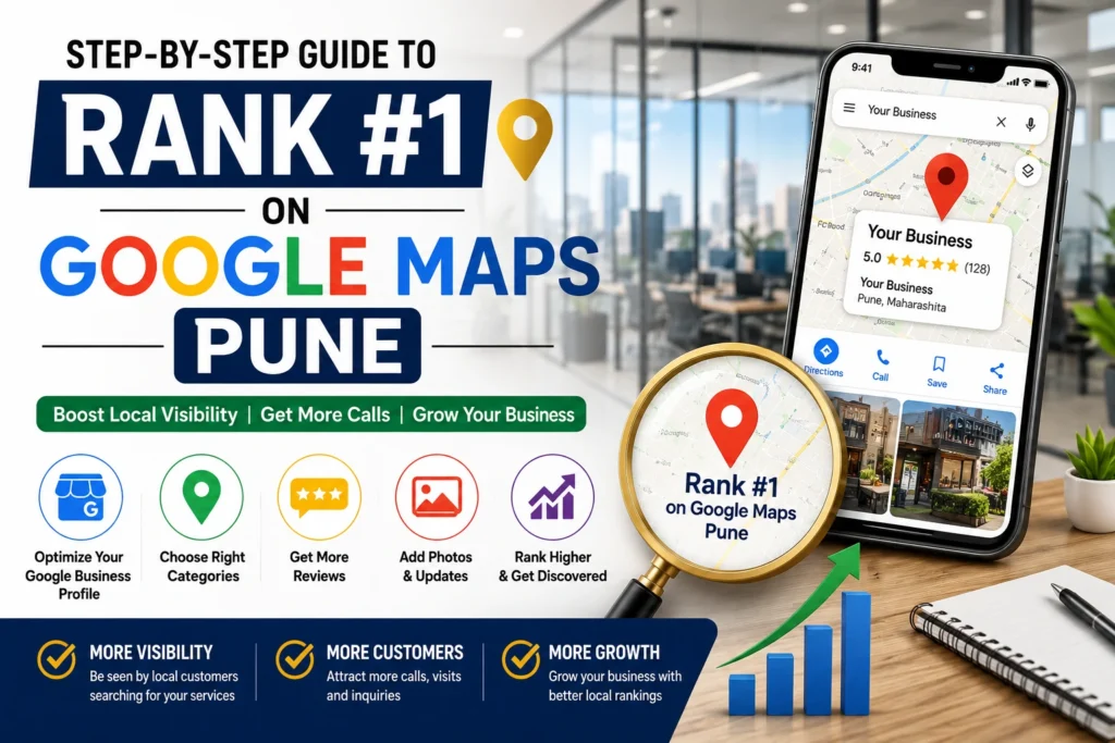 Local SEO for Pune Businesses showing Google Maps ranking strategy and office workspace for better visibility